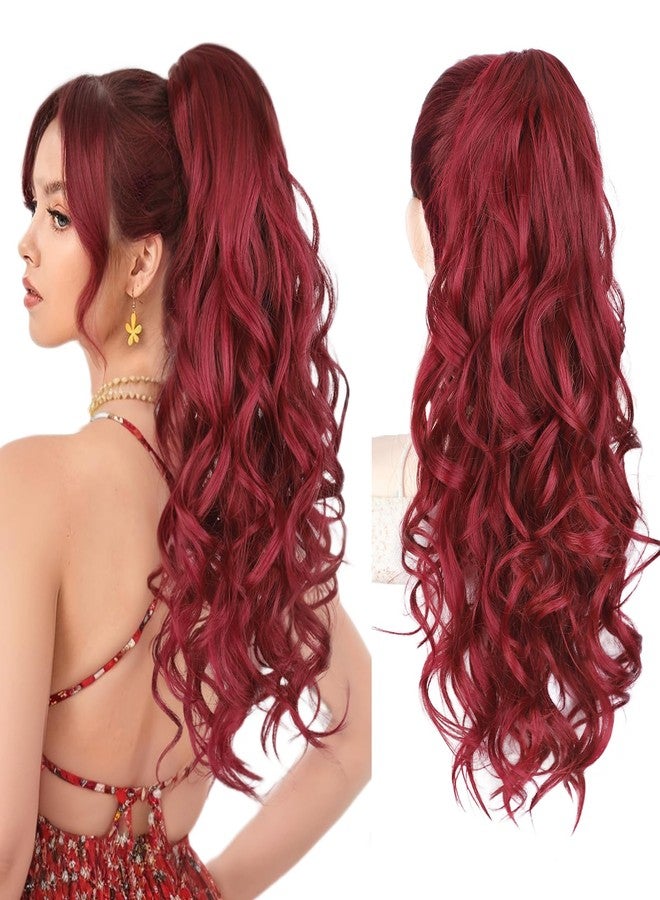 HMD Ponytail Extension,24 Inch Claw Clip Wavy Ponytail Extension Synthetic Pony tails Hair Extensions for Women Fluffy Natural Soft Hairpiece for Daily Party Use - Image 1